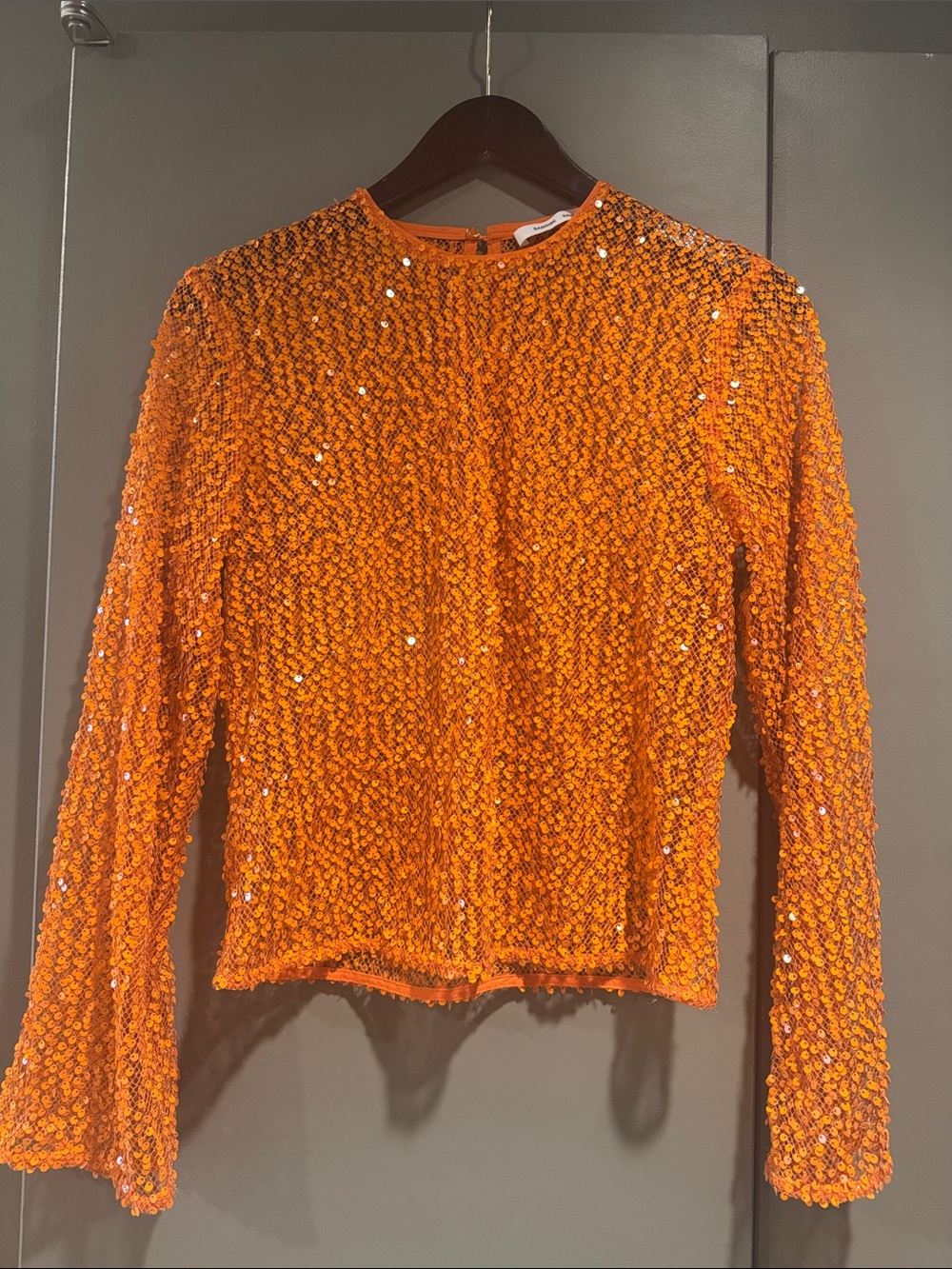 SAMSOE Orange Sequin Long-Sleeve Top
